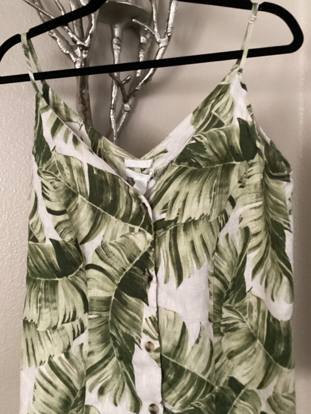 H&M green tropical linen top, blouse, size large
